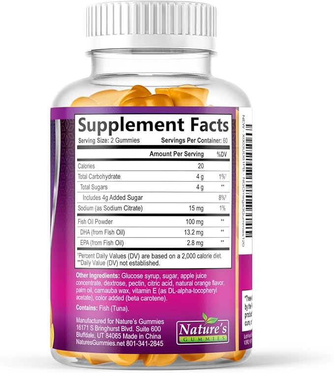 Omega 3 Fish Oil Gummies, Heart Healthy Omega 3 Gummy Supplement with High Absorption DHA & EPA, Extra Strength Joint & Brain Support, Delicious Orange Flavor Fish Oil Nature's Vitamin - 120 Gummies