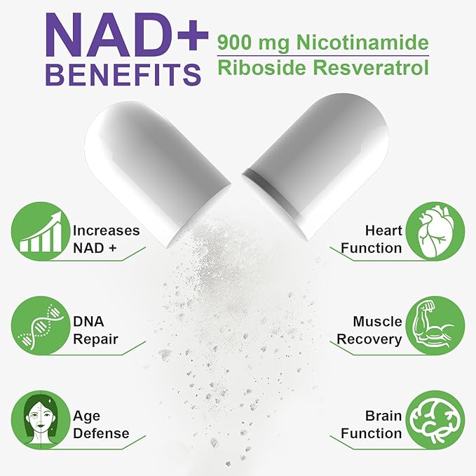 NAD Supplement, NAD+ Nicotinamide Riboside Resveratrol 900mg, Dietary Supplement for Healthy Cellular Function, NAD+ Fuels Cellular Defense and Cctivates Anti-Aging Genes 80 Capsules