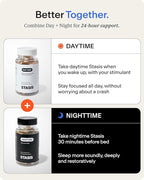 Stasis Day & Night Supplement Set for Men & Women with L Theanine, Ashwagandha, Magnesium, Melatonin & CoQ10, Energy & Focus Support Capsules, Vegan, 50 Servings, 25 Day & 25 Night, 1 Month Supply
