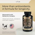 Resveratrol Supplement with Berberine Green Tea Extract, Ceylon Cinnamon, Grape Seed & Quercetin1000mg Quercetin, N Acetyl cysteine, Acai | 100% Natural, Max Strength | Made in USA