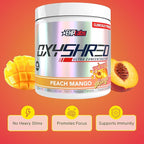 EHP Labs OxyShred Pre Workout Powder - Preworkout Powder with L Glutamine & Acetyl L Carnitine, Energy Boost Drink - Peach Mango, 60 Servings