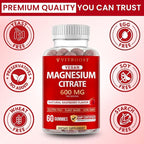 Vitboost Magnesium Citrate Gummies 600mg - 60 Count Vegan Magnesium Gummies for Relaxation & Muscle Support - Natural Raspberry Flavor - Non-GMO, Gluten Free, Plant Based
