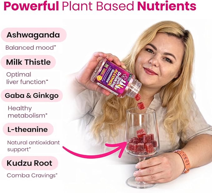 Liver Health, Stop Drinking Alcohol, 100% Drug-Free, Natural, Works Fast, Support Gummies to Help Less Cravings, Suppress Triggers, Before, During & After Quitting