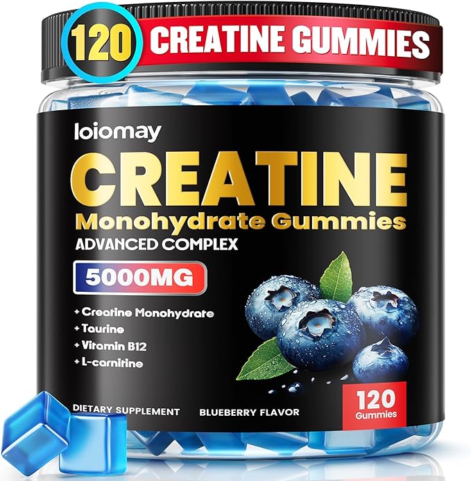 Creatine Gummies for Men & Women, 5-in-1 Complex with Taurine, L-Carnitine, Vitamin B12 & B6 Support Muscle, Strength & Recovery, 5g Creatine Monohydrate Gummies Post & Pre Workout Supplements, 120 Ct