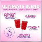 Collagen Peptides Gummies - 2500 mcg D-Biotin Per Serving - Hydrolyzed Protein Type I & III Multi Collagen Supplement with Vitamin C & Zinc - Support for Hair, Skin, Nails, Berry Flavor - 120 Gummies