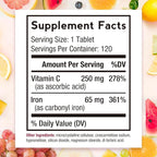 Doctor's Recipes Iron Supplement 65 mg with Vitamin C - Maximized Absorption & Stomach Friendly Iron Pills for Red Blood Cells Formation, Heart, Brain & Immunity Health - Vegan Non-GMO 120 Iron Tabs