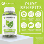 PUREFINITY Daily Super Greens Gummies with Spirulina, Spinach, Broccoli, Beet Root, Acai, and Other Vegetables, All-in-One Veggie Supplement – Non-GMO, Gluten Free, Vegan, 60 Count