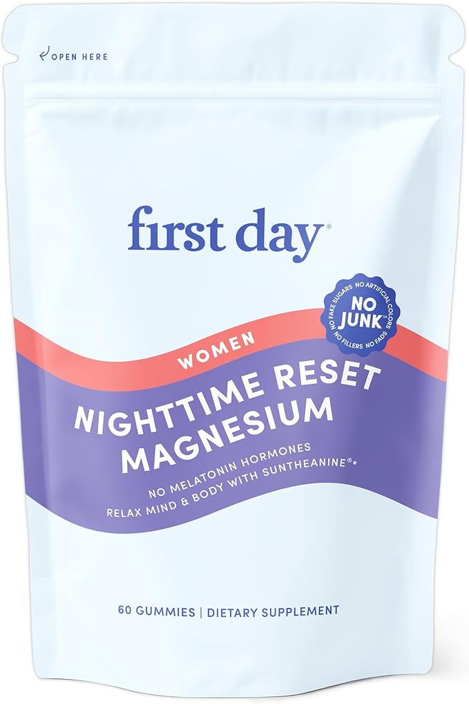 First Day Women’s Nighttime Reset Calming Magnesium Gummies – Sleep Aid Supports Peaceful Rest, Balanced Mood & Energy – Supplement with Magnesium Citrate, L-Theanine & No Melatonin – 30-Day Supply
