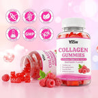 Collagen Gummies for Women Men, Hydrolyzed Collagen Protein Type I II III V X with Biotin Vitamin C A B D E Hyaluronic Acid for Hair, Skin, Nails, Joint, Immune Support, Raspberry Flavor, 120 Count