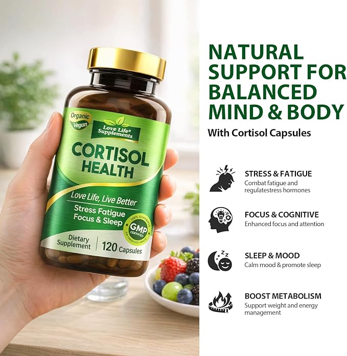 Cortisol Supplements for Women/Men, Advanced Stress & Cortisol Support with Ashwagandha & Rhodiola Rosea, Promotes Relaxation, Mood, Focus, and Restful Sleep for Men and Women, 120 Capsules