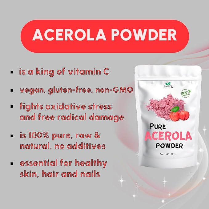 Acerola Cherry Powder 8 oz, Natural Vitamin C Source, for Smoothies, Drinks, Cooking, Sauces