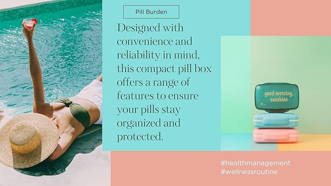 Cute Pill Organizer – Large Stylish Travel Case for Vitamins & Supplements in Green/Good Morning Sunshine