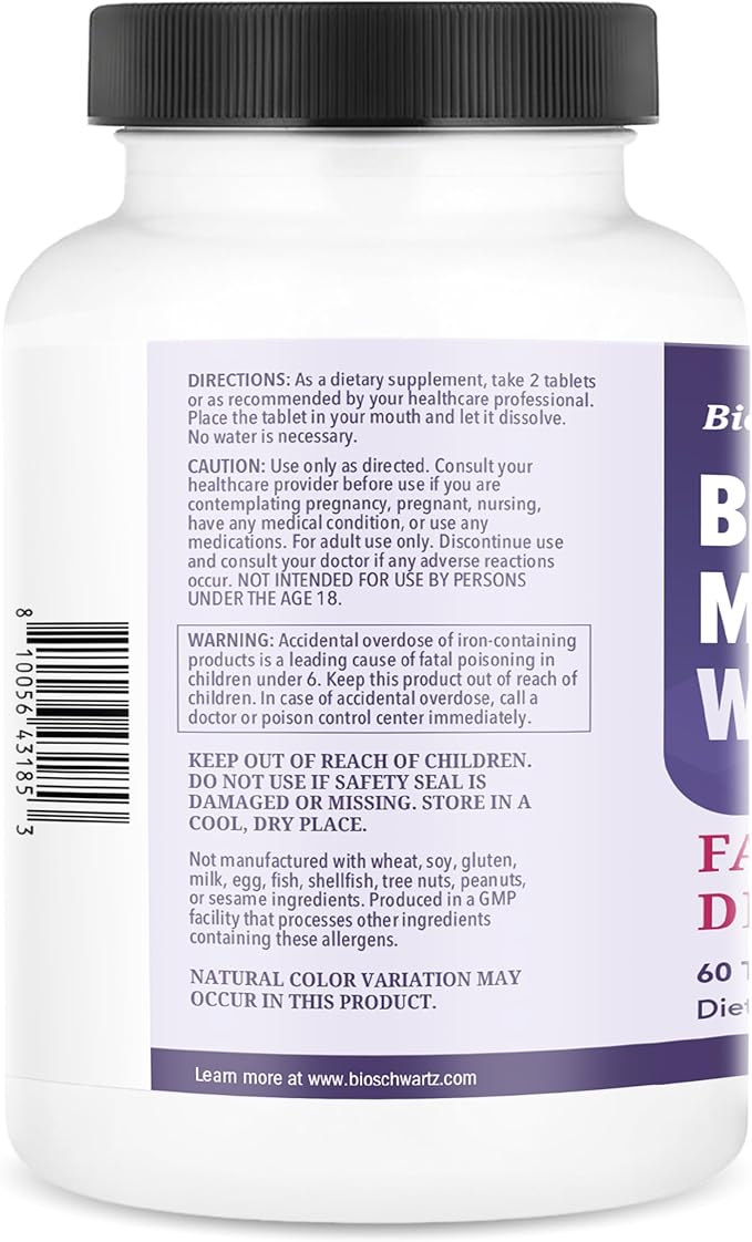 BioSchwartz Bariatric Multivitamin with Iron - 60 Chewable Tablets, 30-Day Supply - Third-Party Tested - Bariatric Multivitamin with Iron for Gastric Bypass