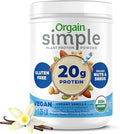 Orgain Organic Simple Vegan Protein Powder, Vanilla - 20g Plant Based Protein, Made with less Ingredients, No Artificial Sweeteners, Gluten Free, No Dairy or Lactose, 1.25 lb (Packaging May Vary)