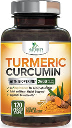Turmeric Curcumin Supplement - 2400mg Organic Turmeric Per Serving - 95% Curcuminoids & BioPerine Black Pepper Extract for Best Absorption - Natural Vegan Joint Support, Bottled in USA - 120 Capsules
