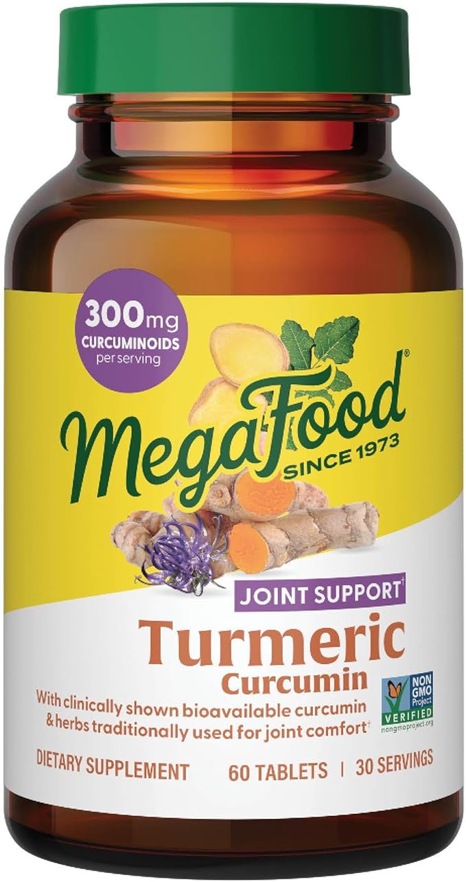 MegaFood Turmeric Curcumin Supplement - Joint Support Supplement, Turmeric Curcumin with Black Pepper, Boswellia Extract & Ginger Root, Vegan, Non-GMO, 60 Tablets (30 Servings)