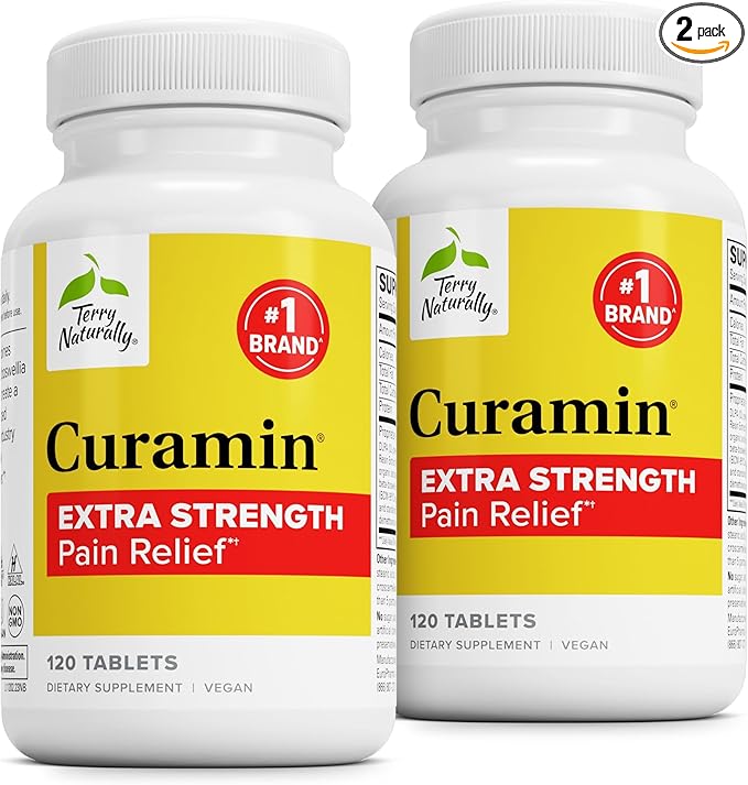 Terry Naturally Curamin Extra Strength - Curcumin & Boswellia for Healthy Circulation Support - Turmeric Supplement to Aid Joints, Muscle Health & Endorphin Production - 120 Tablets (Pack of 2)