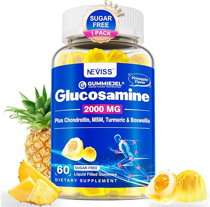 Sugar Free Glucosamine Chondroitin MSM Gummies - Max Strength Mobility Supplement for Women & Men w/ Glucosamine Sulfate 2000mg, Boswellia, Curcumin & Hyaluronic Acid - Flexibility Support - 60Cts