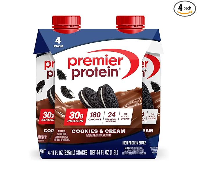 Premier Protein Shake, Cookies & Cream, 30g Protein, No Added Sugar, 24 Vitamins & Minerals to Support Immune Health, 11 fl oz, 4 Pack