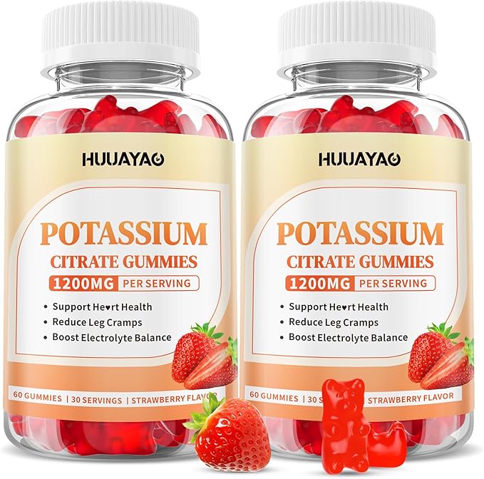 Potassium Citrate Gummies 1200mg for Adults, Women & Men Chewable Potassium Supplement for Muscle Health & Electrolyte Support Sugar Free, Strawberry Flavor, 120 Count