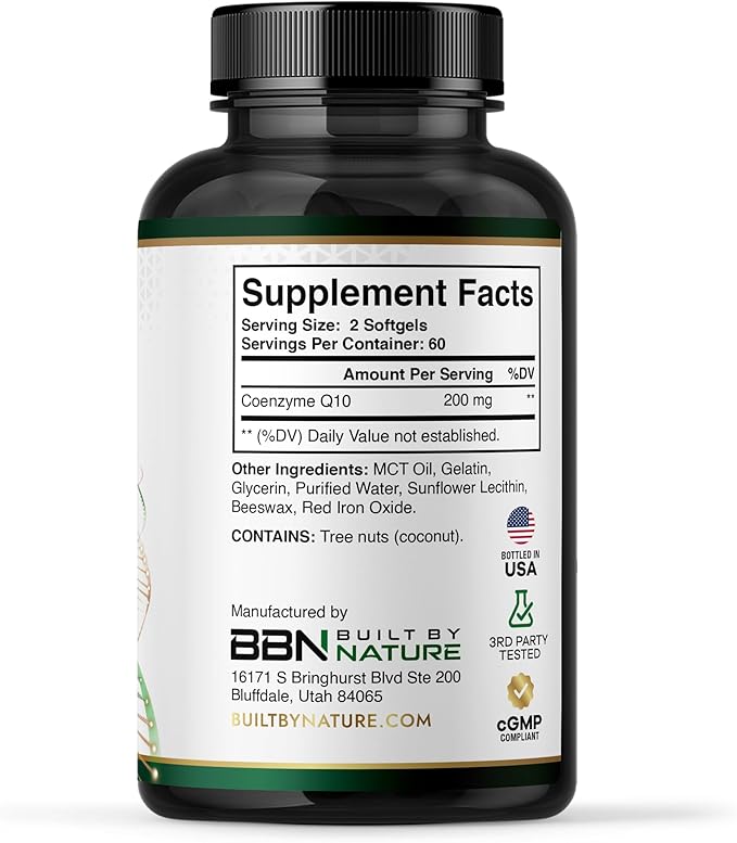 Built by Nature CoQ10 – High Absorption Coenzyme Q10 Supplement with Coconut MCT Oil – Promotes Heart Health, Cellular Energy & Antioxidant Support – 120 Softgels