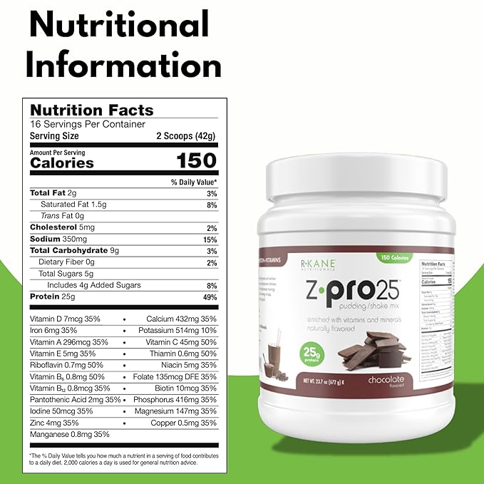 Z-Pro25 Protein Powder, 23.7 oz, 16 Servings – 25g Casein & Whey Blend – Low-Carb, High-Protein Meal Replacement Shake – Muscle Recovery & Weight Management - 21 Vitamins & Minerals – Chocolate