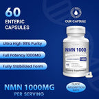 NMN 1000mg Per Serving Maximum Strength - 99% Pure NMN (Nicotinamide Mononucleotide) for NAD, Cell, Immune, Energy, Anti-Aging & Longevity, Stabilized NMN Supplements 1000mg - 60 Veggie Capsules