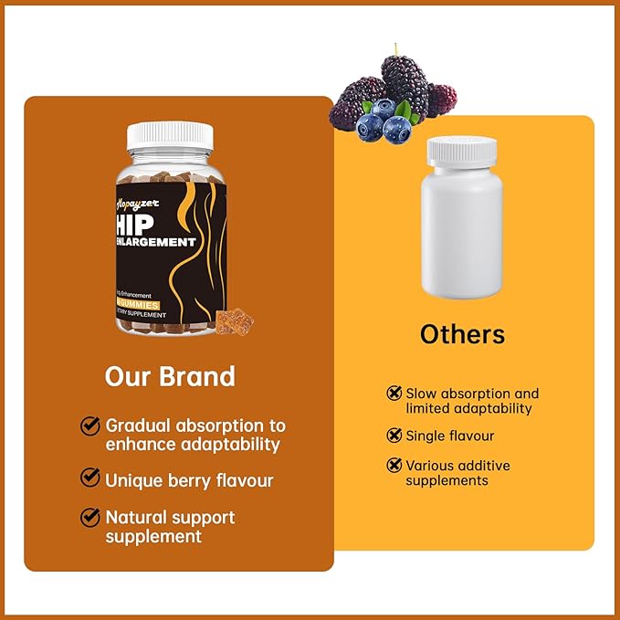 Booty Gummies for Big Butt and HIPS, Bigger Butt Gummies for Natural Curves, 1 PCS Bum Support Gummies, Berry Flavored Women Support Supplement, Boost Glute Growth, Fenugreek, 60 Count.