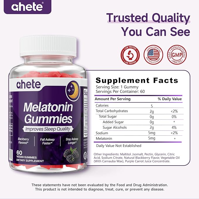 Melatonin 5mg Gummies for Adults, Raspberry Flavor Sleep Aid, Sugar-Free, 120 Gummies, 120 Days Supply