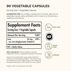 Solgar Gentle Iron 25mg, 90 Vegetable Capsules - Energy, Normal Red Blood Cell Production - Gentle on The Stomach - Non-GMO, Vegan, Gluten Free, Dairy Free, Kosher - 90 Servings