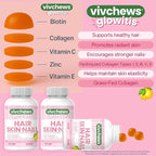 Glowitis Hair, Skin & Nails Gummies for Thick Hair, Strong Nails & Healthy Skin with Hydrolyzed Multi-Collagen Peptides, Biotin, Zinc, Vitamins C & E, Gluten-Free, Zesty Citrus Flavor, 60 Ct