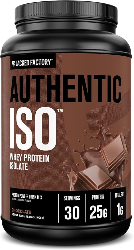 Jacked Factory Authentic ISO Whey Protein Isolate Powder - Low Carb, Non-GMO Muscle Building Protein w/No Fillers, Post Workout Recovery - 30 Servings, Chocolate