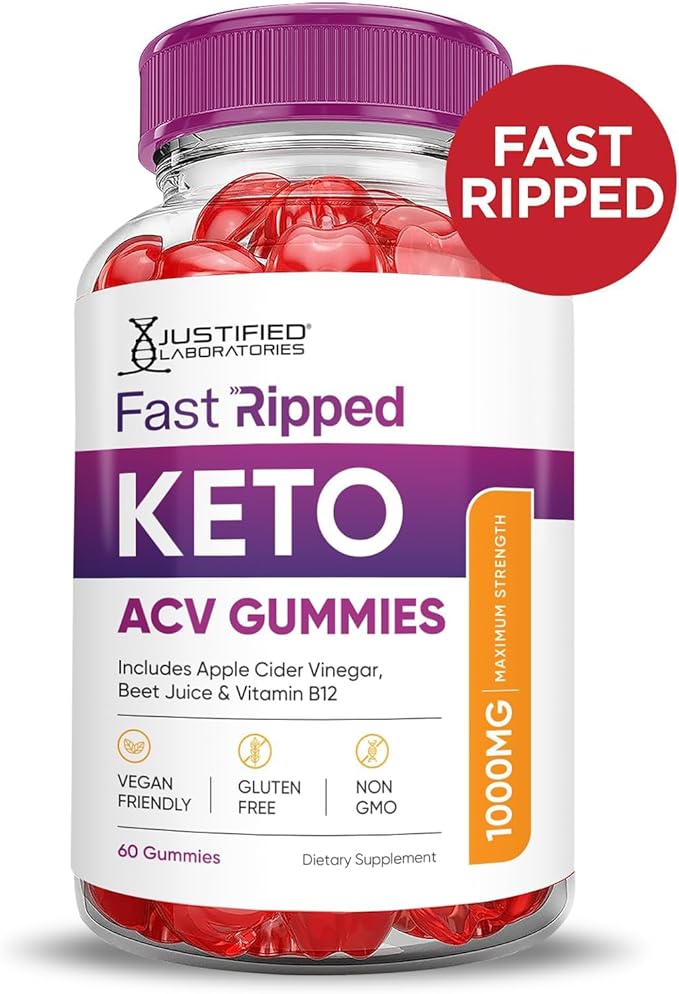 Justified Laboratories (5 Pack Fast Ripped Keto ACV Gummies Advanced Formula 1000MG Fast Ripped Formulated with Pomegranate Beet Juice Powder B12 Vegan Non GMO 300 Gummys