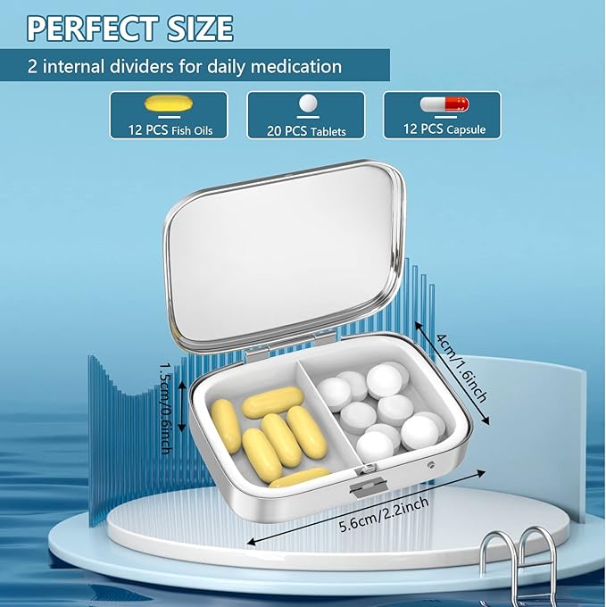 Pill Box 2 Compartment Small Pill Case,Portable for Pocket or Purse Pill Organizer Pill Container Holder to Hold Vitamins, Medication, Fish Oil and Supplements(Starry Night)
