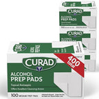 CURAD Alcohol Prep Pads (Pack of 4 Boxes), 400 Pieces of Medium Isopropyl Alcohol Wipes Individually Wrapped, First Aid Alcohol Swabs for Cuts & Scrapes, Medical Alcohol Pads for General Cleansing