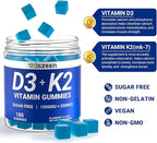Sugar-Free Vitamin D3 K2 Gummies, Vitamin D3 10000iu & Vitamin K2(MK7) 200mcg with Calcium, Magnesium, Vitamin B12 for Bone Muscle Teeth Immune, Vegan