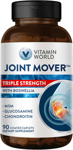 Vitamin World Triple Strength Joint Mover, Glucosamine Chondroitin with MSM Joint Support Supplement, Collagen & Boswellia Serrata Extract, Support Joint Strength, Comfort & Flexibility, 90 Caplets