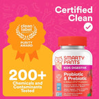 SmartyPants Kids Probiotic & Prebiotic Gummies for Digestive Health: Gut Health Supplement, Clinically Studied Prebiotic for Immune Support, Strawberry, 60 Count (30 Day Supply)