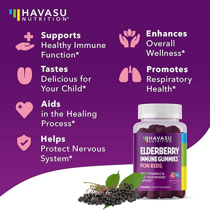 Elderberry Gummies for Kids with Zinc and Vitamin C - Immune Support Supplement for Children - 120 Count, Vegan, Berry Flavor - Convenient Daily Defense with Antioxidants and Essential Nutrients