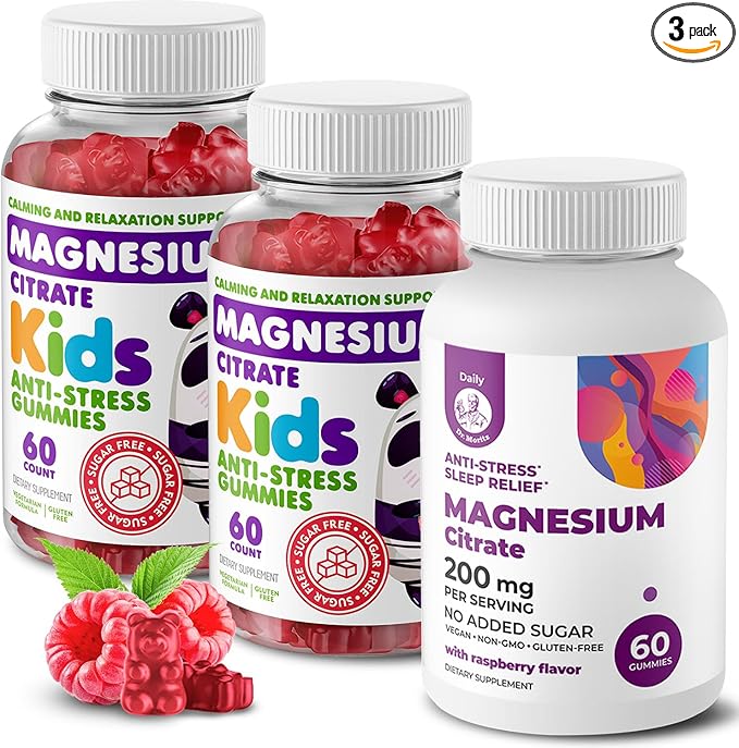 DR. MORITZ Sugar-Free Calm Magnesium Gummies for Kids and Adults - Non-GMO Magnesium Citrate Gummies - Raspberry Flavor - 3-Pack (180 Count)