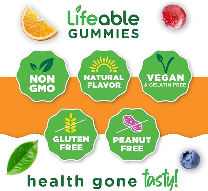 Lifeable Vitamin B Complex Gummies for Adults | with Vitamin C | Great Tasting Vitamin B Gummies | for Energy and Nerve System | Vegan B Complex Vitamins for Women, Men | 90 Gummies