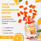 Magnesium Glycinate Gummies 1000mg - Sugar Free Magnesium Potassium Supplement with Vitamin D, B6, CoQ10 for Calm Mood & Sleep Support - 60 Orange Gummies
