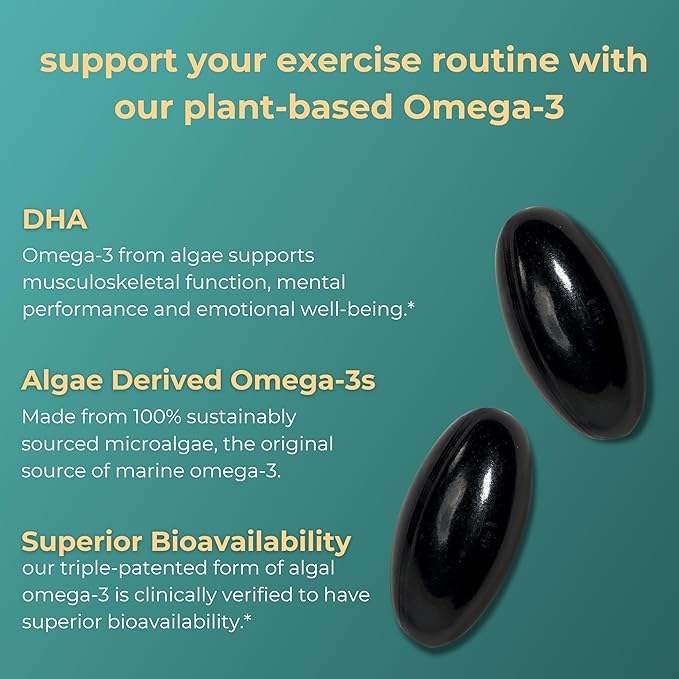 Iwi Omega-3 Sport, 60 Softgels (30 Servings), Plant-Based Vegan Algae Omega 3 with DHA, Exercise Recovery Support Dietary Supplement, Krill & Fish Oil Alternative, No Fishy Aftertaste
