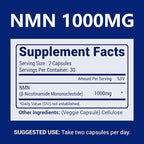 NMN 1000mg Per Serving Maximum Strength - 99% Pure NMN (Nicotinamide Mononucleotide) for NAD, Cell, Immune, Energy, Anti-Aging & Longevity, Stabilized NMN Supplements 1000mg - 60 Veggie Capsules