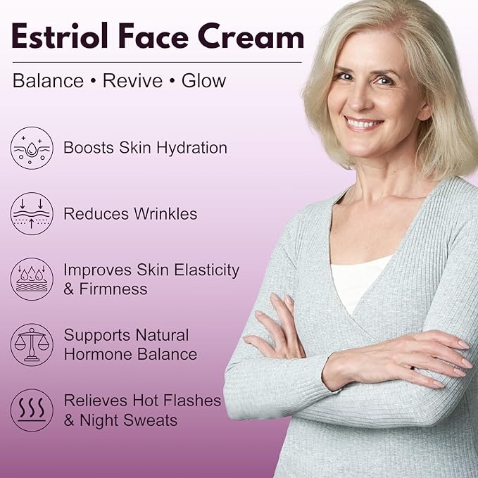 Estriol Face Cream for Women - With Bioidentical Estriol, Wild Yam| Estrogen Moisturizer Cream to Lift Skin, Reduce Fine Lines & Revitalize, Hot Flash & Menopause Relief | 4.25 oz