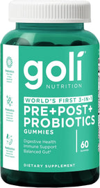 Goli Pre Pro Postbiotic Gummies - Worlds First 3-in-1 Formula with DE111 Probiotics, XOS Prebiotics, MCC1849 Postbiotics - Vegan, Non-GMO, Gluten-Free