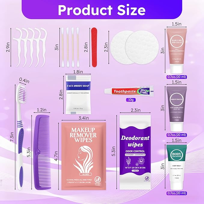 Travel Toiletries Personal Cleaning Bulk,Disposable Hygiene Kit Care Package Supplies, Women Toiletry Essentials Set Individually Wrapped for Camping, Hotel, Vacation, Homeless, Charity (11-in-1, 5)