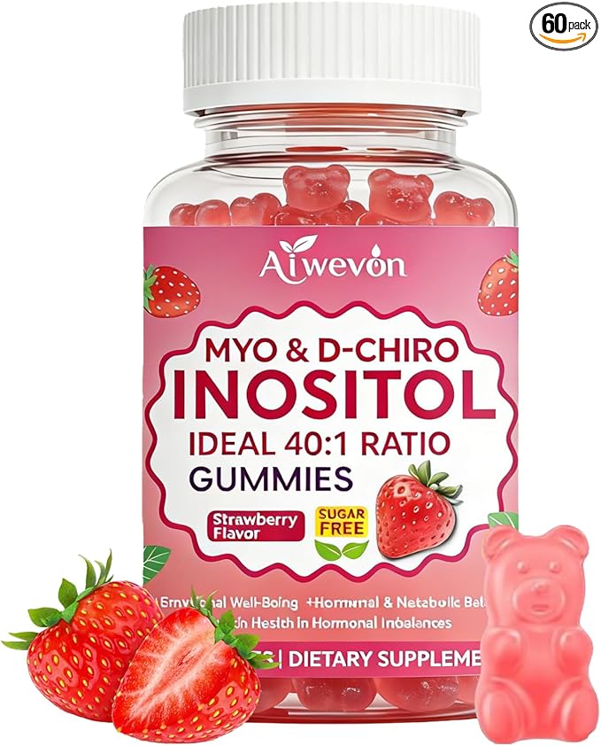 Myo-Inositol & D-Chiro Inositol Gummies 40:1 Ratio – Hormone Balance Supplement for Women – Ovarian & Fertility Support with Vitamins – Myo Chiro Inositol Gummies for Womens Health, 60 Count