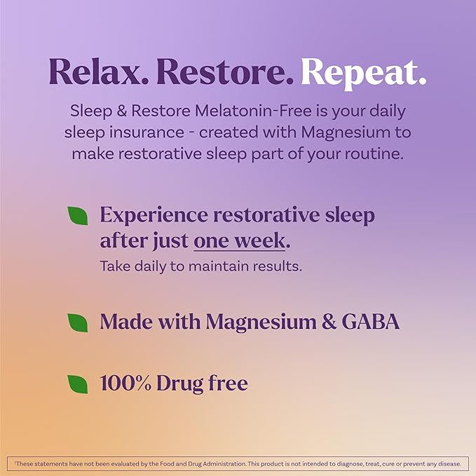 Natrol Sleep & Restore Capsules with Magnesium Glycinate 100mg,GABA,Essential for Your Ultimate Restorative Sleep,Melatonin-Free,30 Day Supply,(Pack of 2)