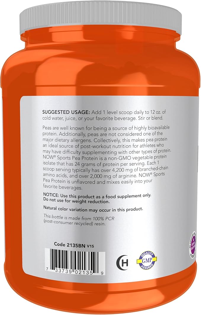 NOW Foods Sports Nutrition, Pea Protein 24 g, Fast Absorbing, Unflavored Powder, 2-Pound